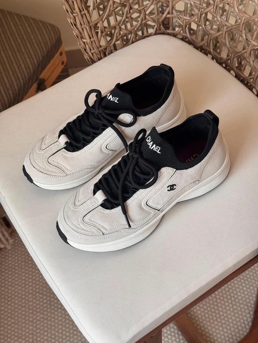 Chanel Suede Calfskin & Ribbed Knit Low-Top Sneaker