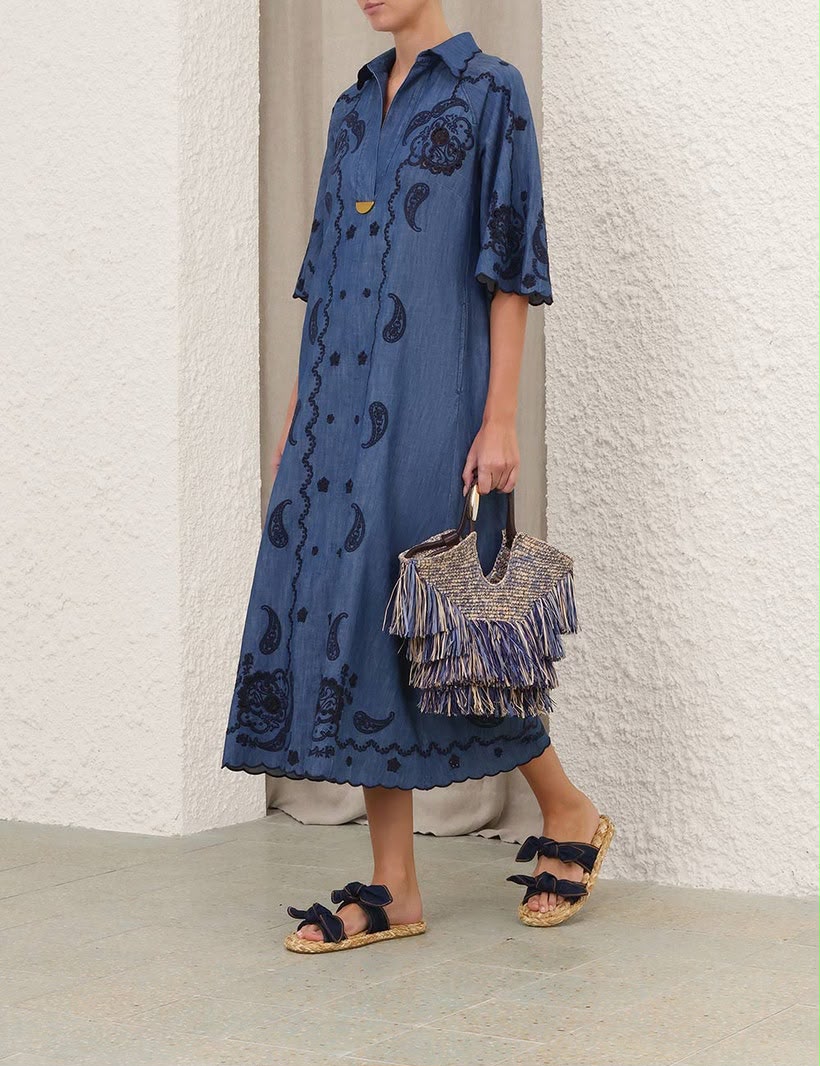 Zimmermann Blue Aster Embroidered Dress