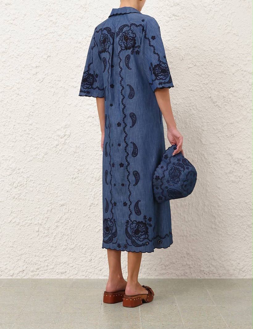 Zimmermann Blue Aster Embroidered Dress