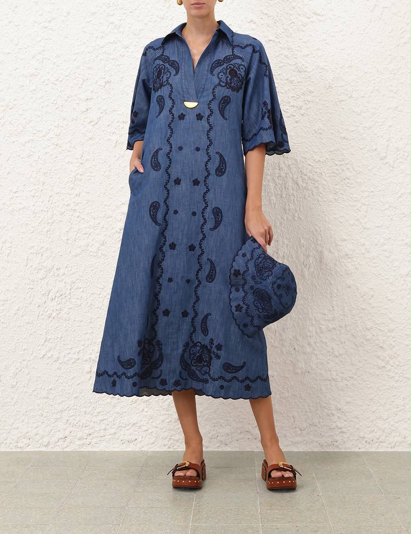 Zimmermann Blue Aster Embroidered Dress