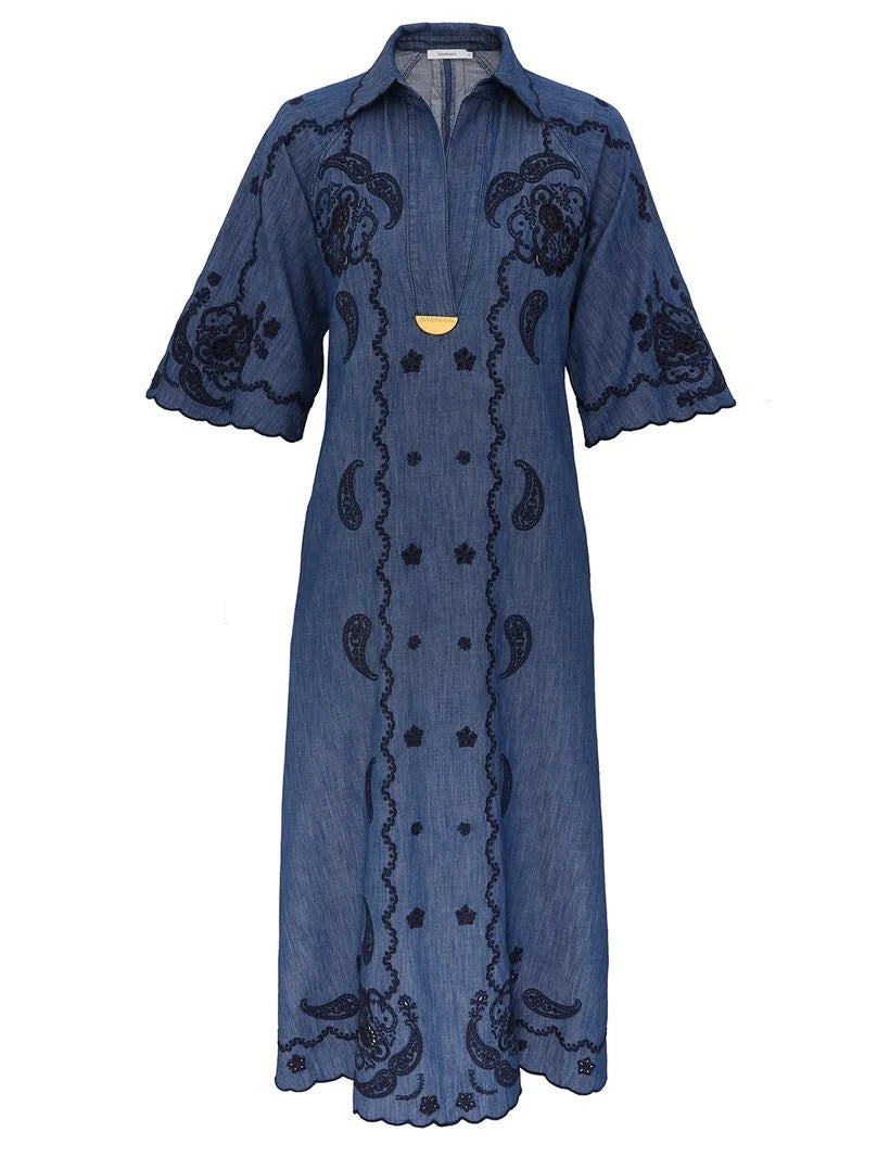 Zimmermann Blue Aster Embroidered Dress
