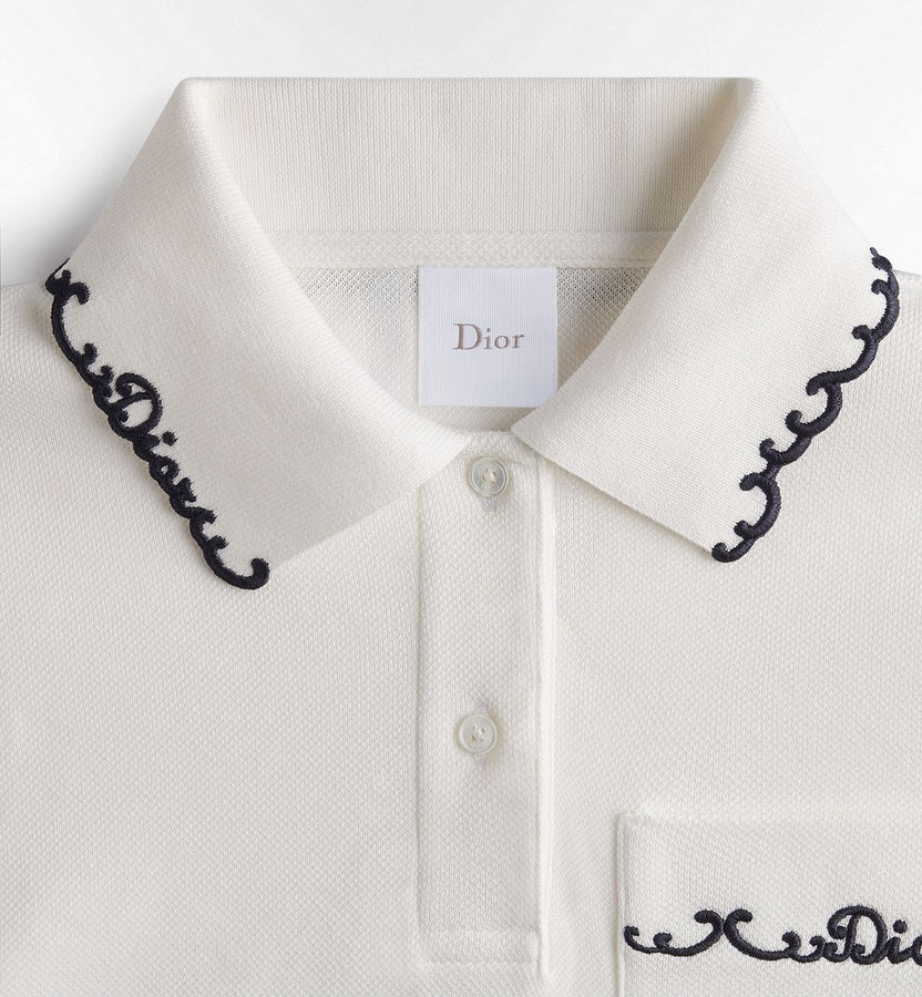 Dior Embroidered Polo Shirt White and Black Cotton