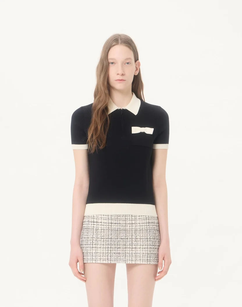 Valentino Black Cotton Bow-Detail Polo Shirt