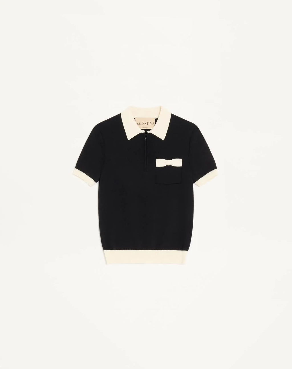 Valentino Black Cotton Bow-Detail Polo Shirt