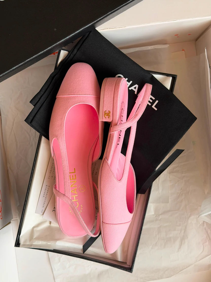 Chanel Denim Cap Toe CC Slingback Flat