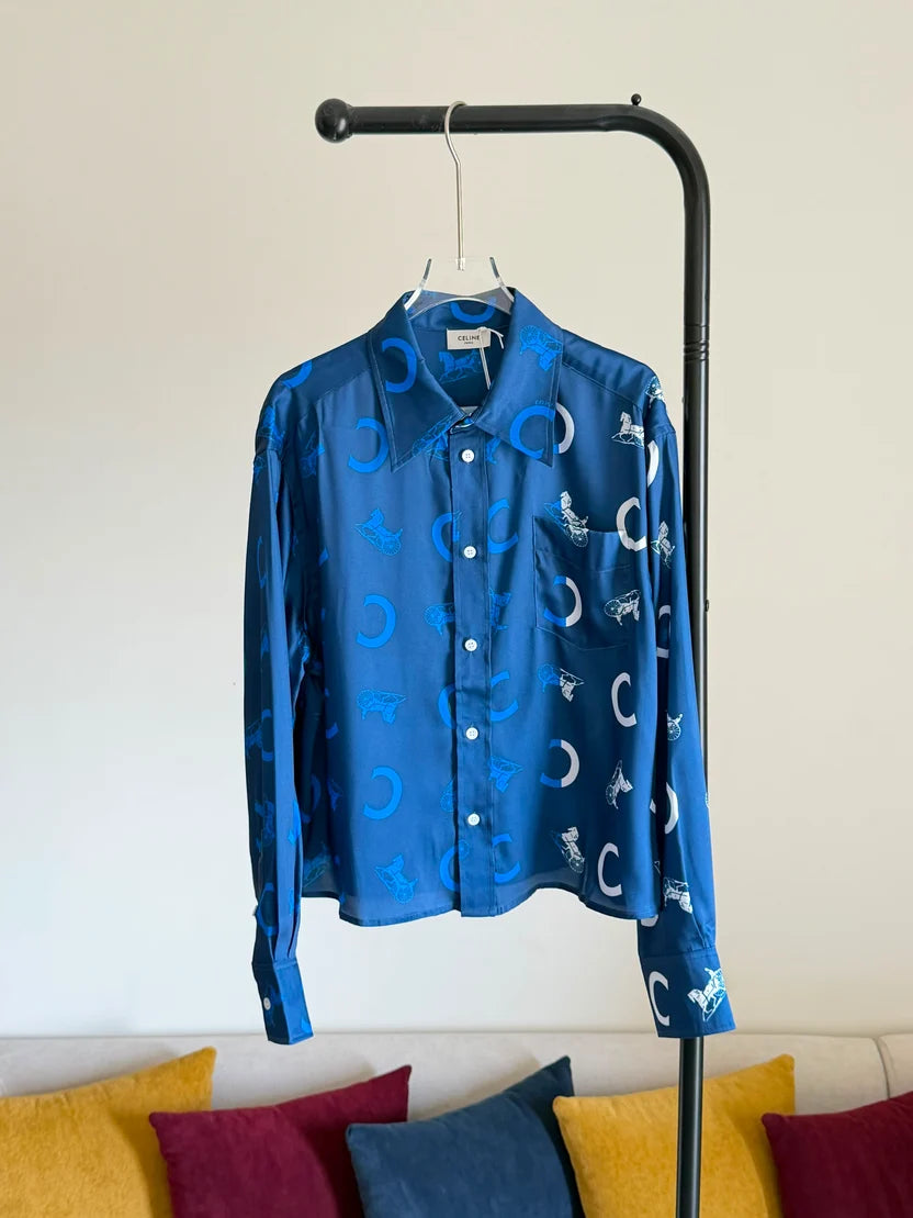 Celine Loose Shirt in Silk Twill with C & Sulky Print