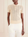 Valentino Scalloped Collar Cable-Knit Polo Shirt