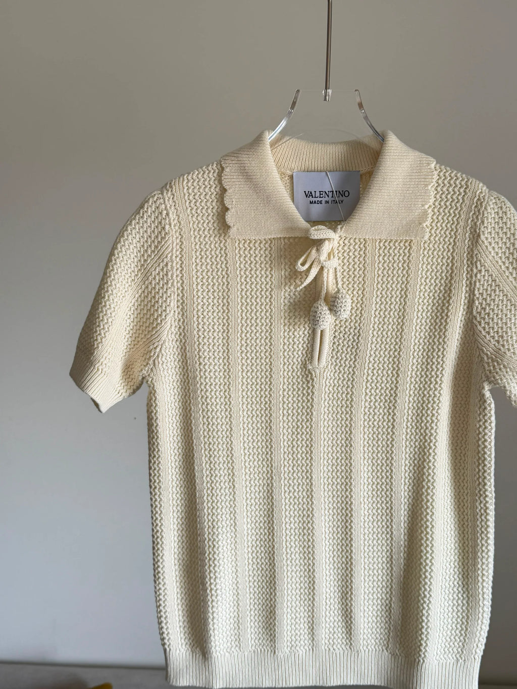 Valentino Scalloped Collar Cable-Knit Polo Shirt