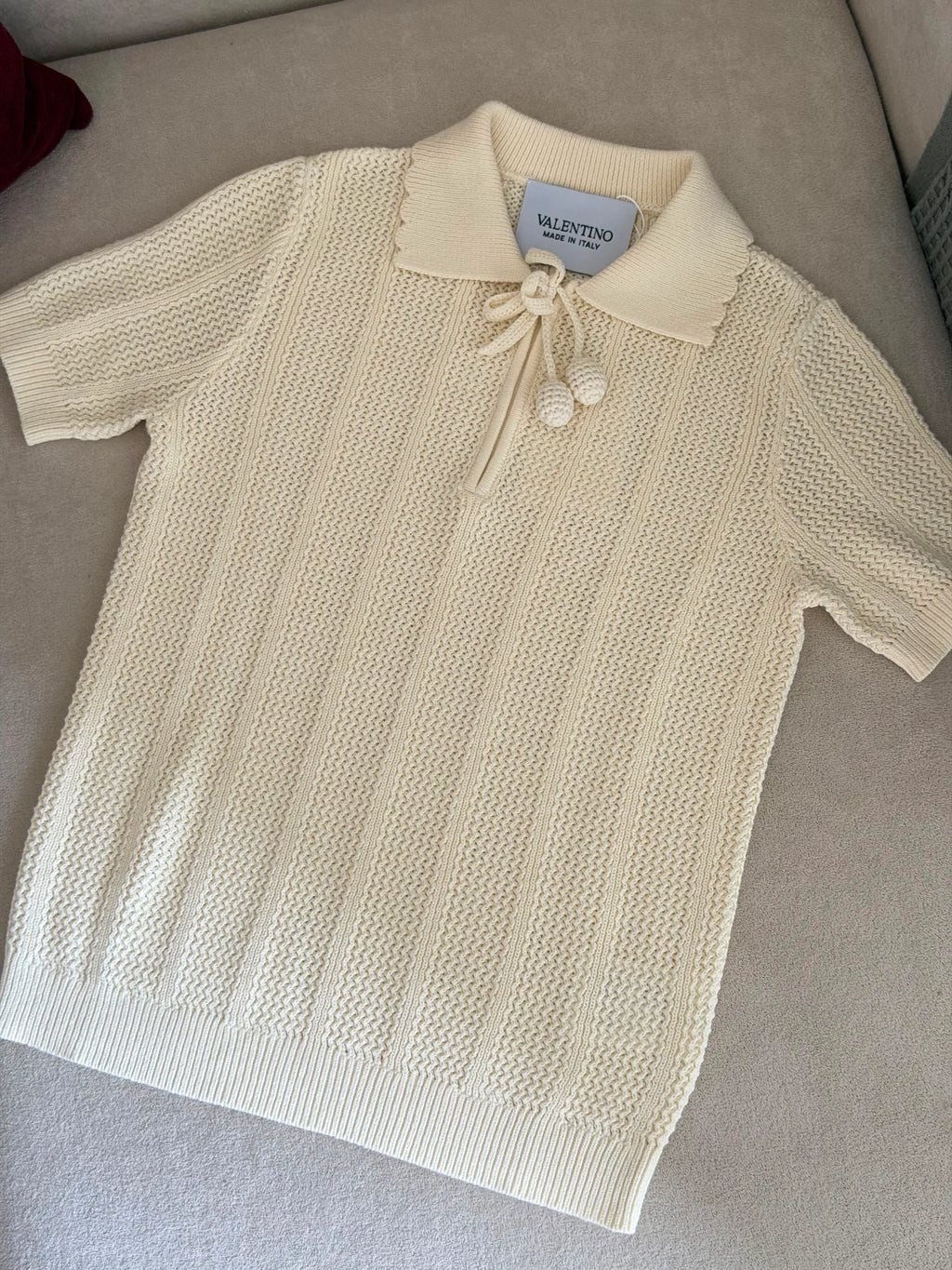 Valentino Scalloped Collar Cable-Knit Polo Shirt