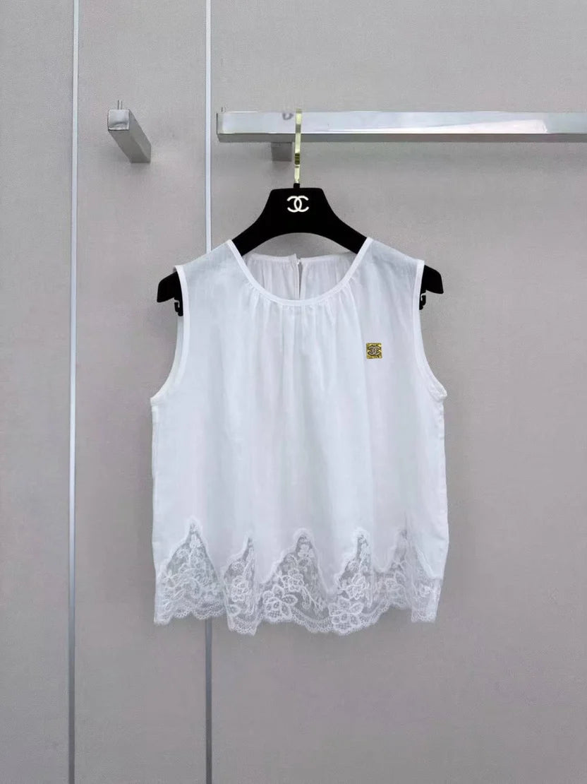Chanel white embroidered linen pants set