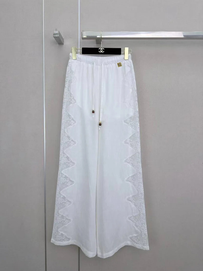 Chanel white embroidered linen pants set
