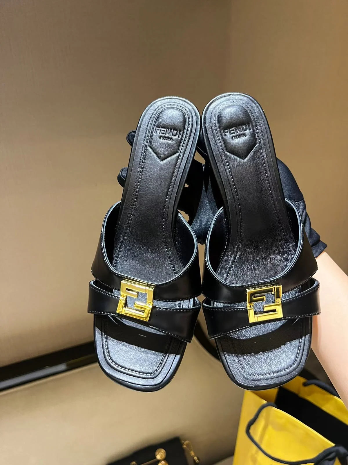 Fendi Metallic Ffold Slip-On Sandals