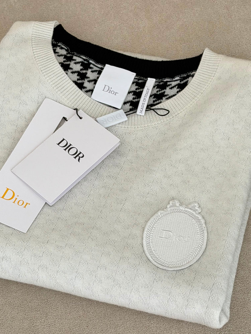 Dior Médaillon Short-Sleeved Sweater Black and White Houndstooth