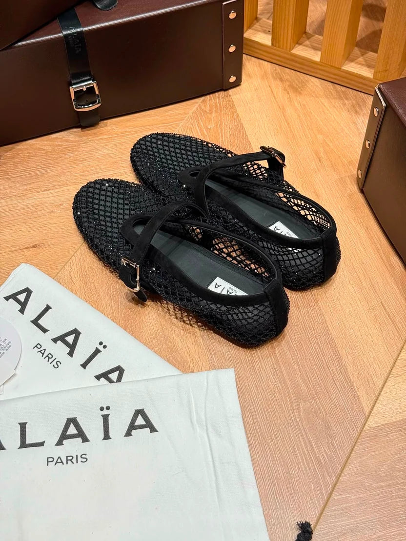 Alaia Fishnet Ballet Flats in Crystal Mesh