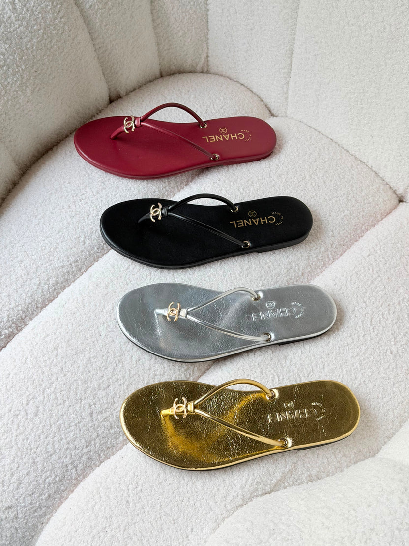 Chanel Thongs Crackled Laminated Calfskin