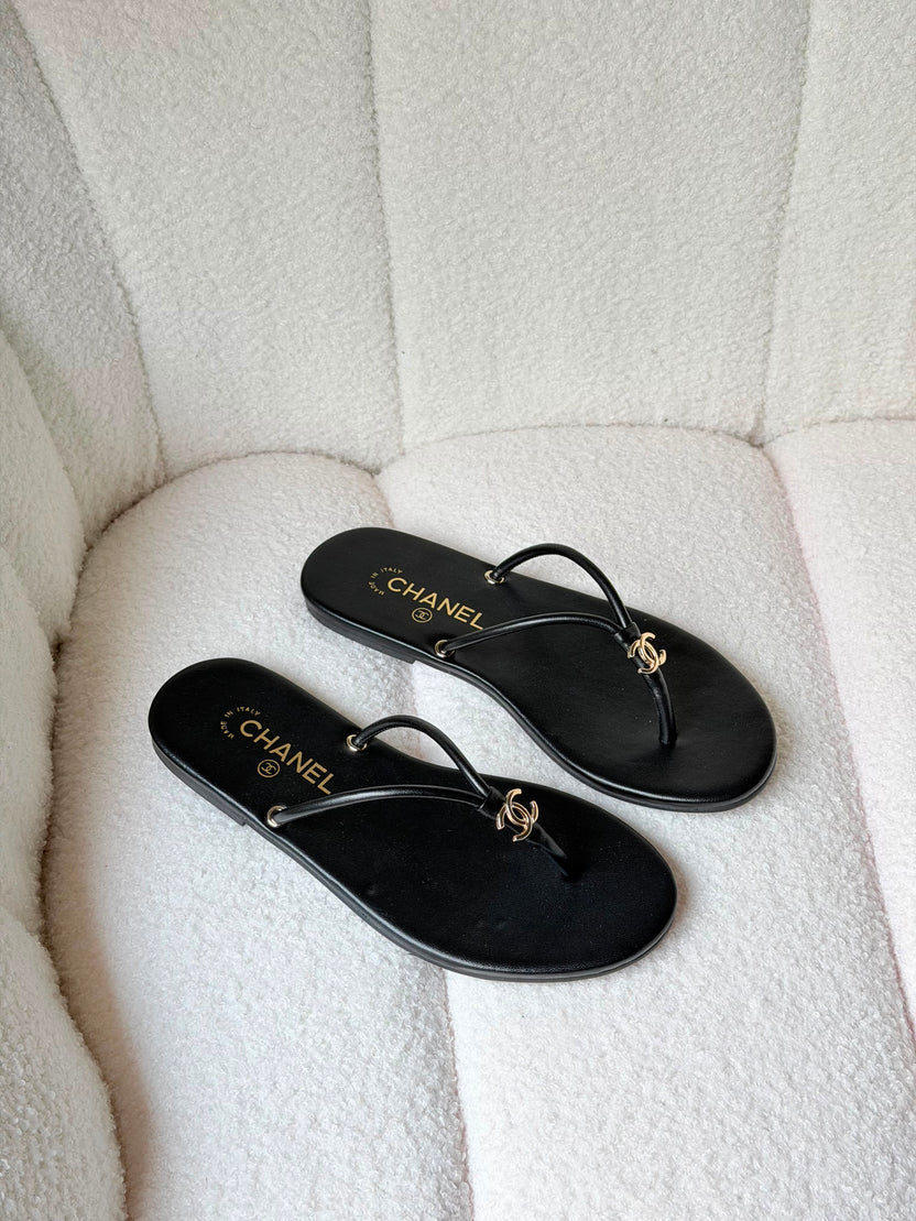 Chanel Thongs Crackled Laminated Calfskin