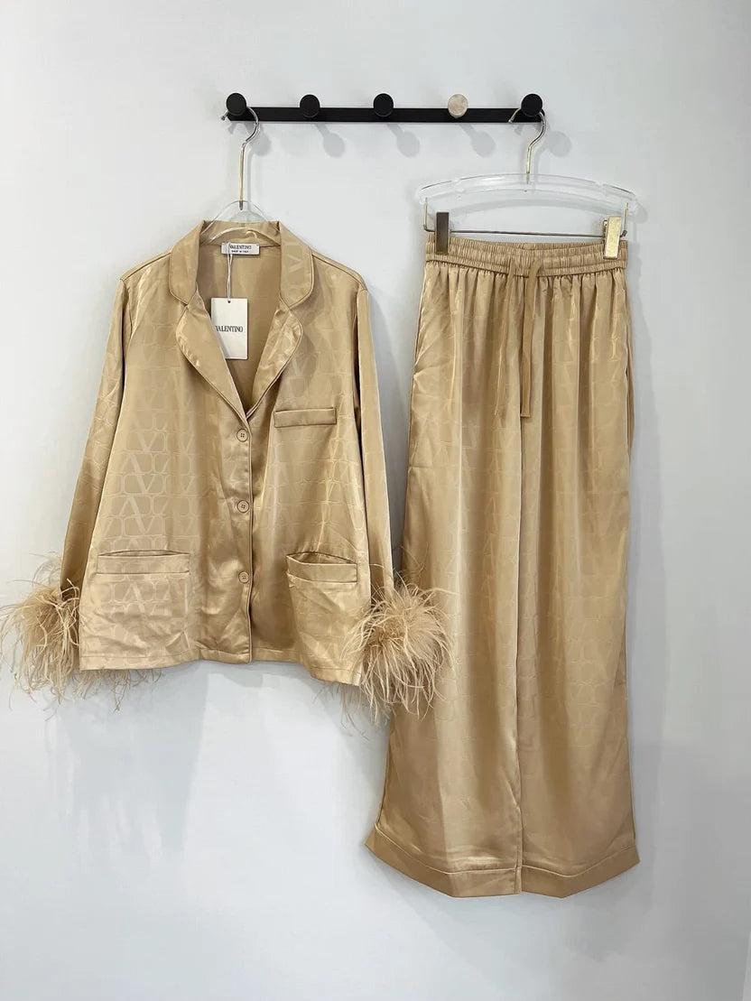 Valentino Monogram V-Logo Satin Loungewear Set