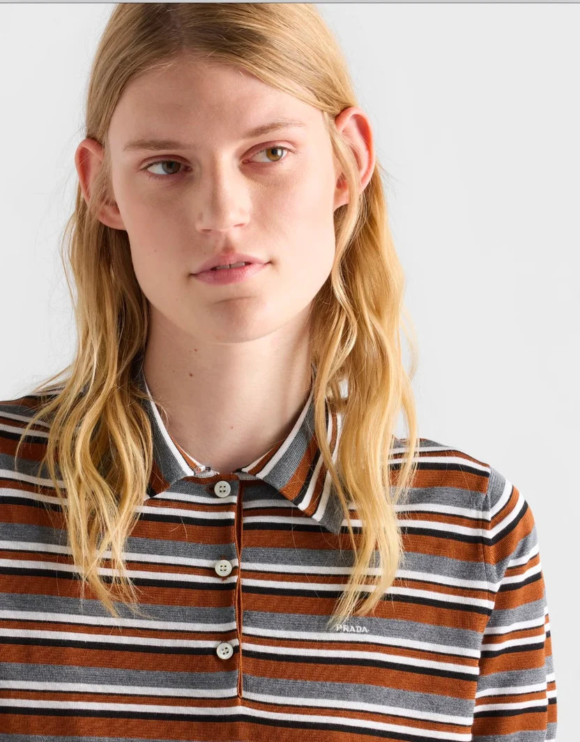 Prada Short-sleeved striped cotton polo shirt