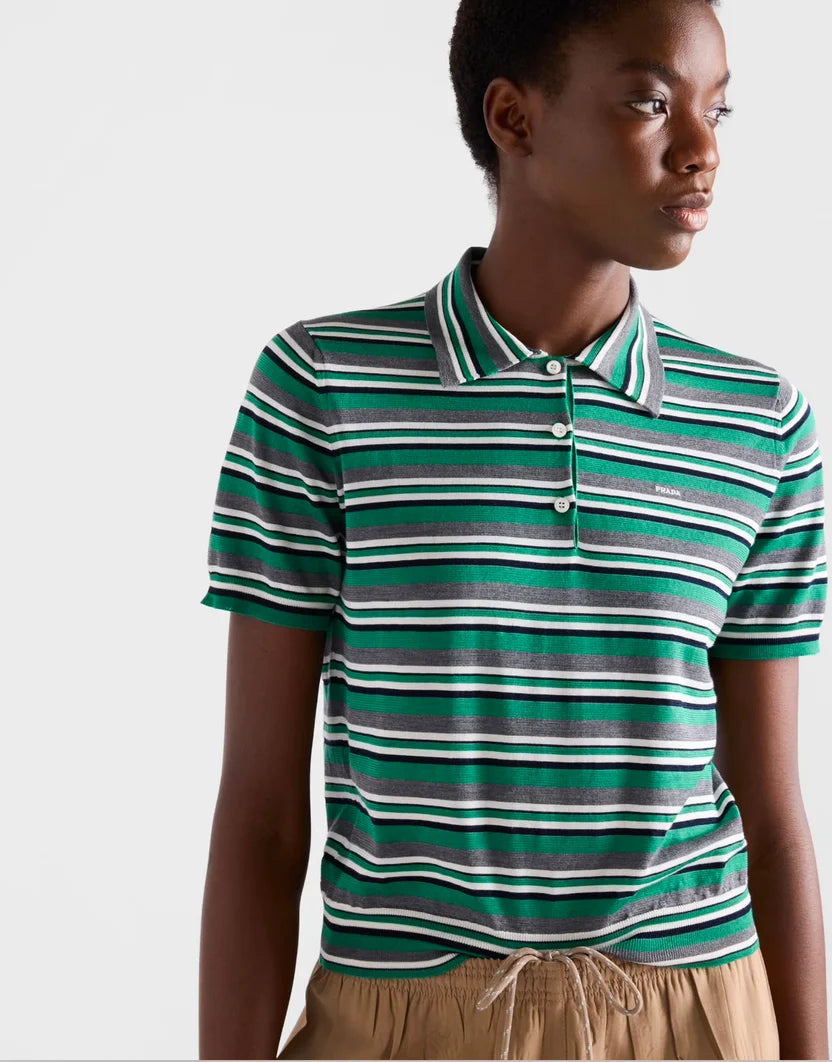 Prada Short-sleeved striped cotton polo shirt