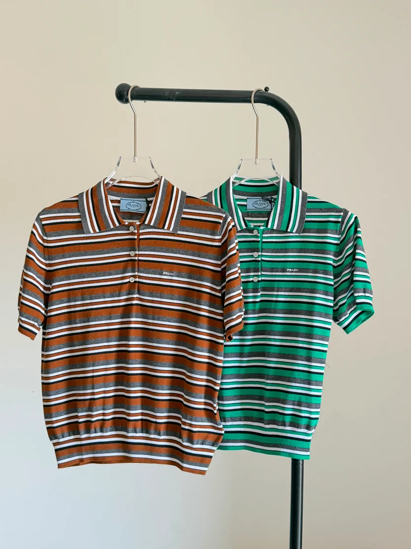 Prada Short-sleeved striped cotton polo shirt