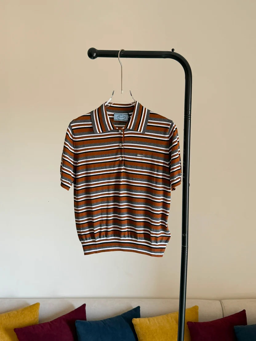 Prada Short-sleeved striped cotton polo shirt