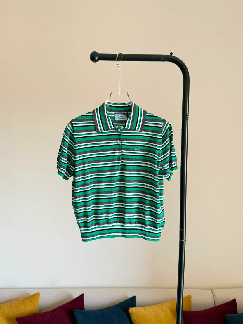 Prada Short-sleeved striped cotton polo shirt