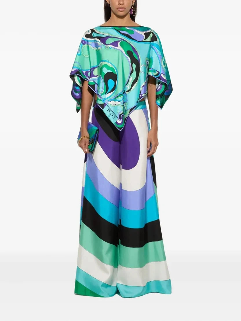 Pucci Multi Silk Wide-Leg Trousers Set