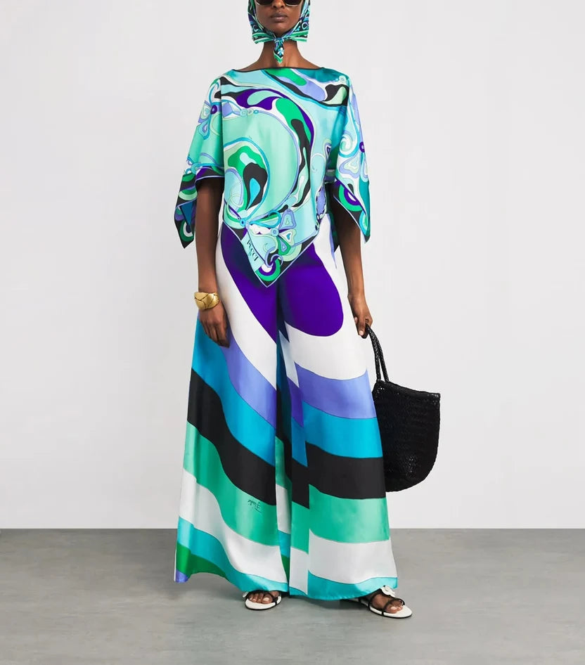 Pucci Multi Silk Wide-Leg Trousers Set