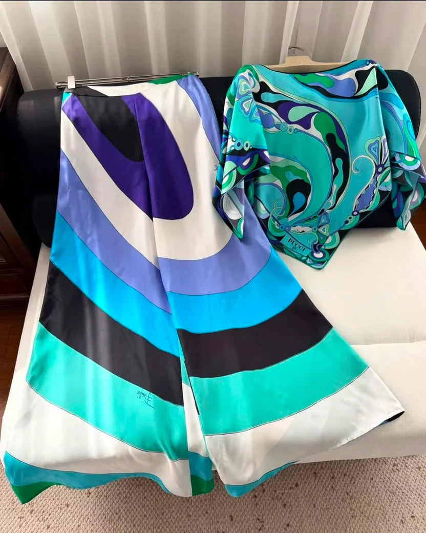 Pucci Multi Silk Wide-Leg Trousers Set