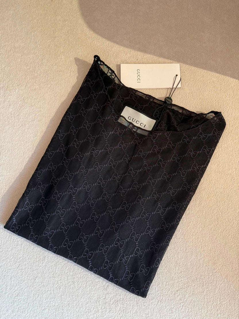 Gucci Black GG-embroidered Tulle Top