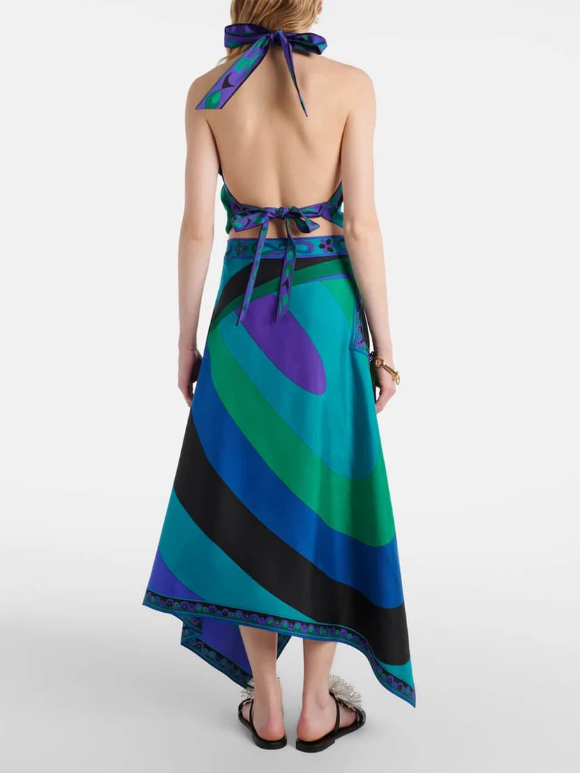 Pucci Blue Iride Asymmetric Silk Set