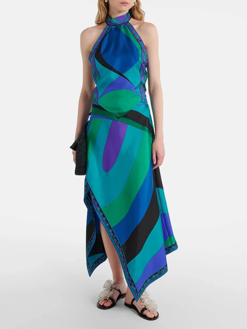 Pucci Blue Iride Asymmetric Silk Set