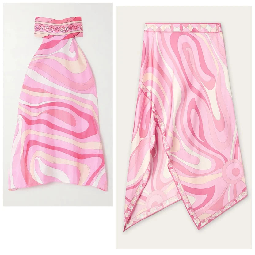 Pucci Pink Marmo Asymmetric Silk Set
