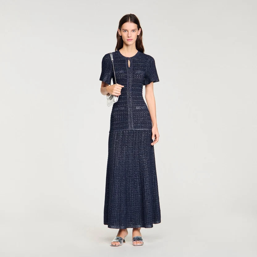 Sandro Rhinestone Knit Maxi Dress