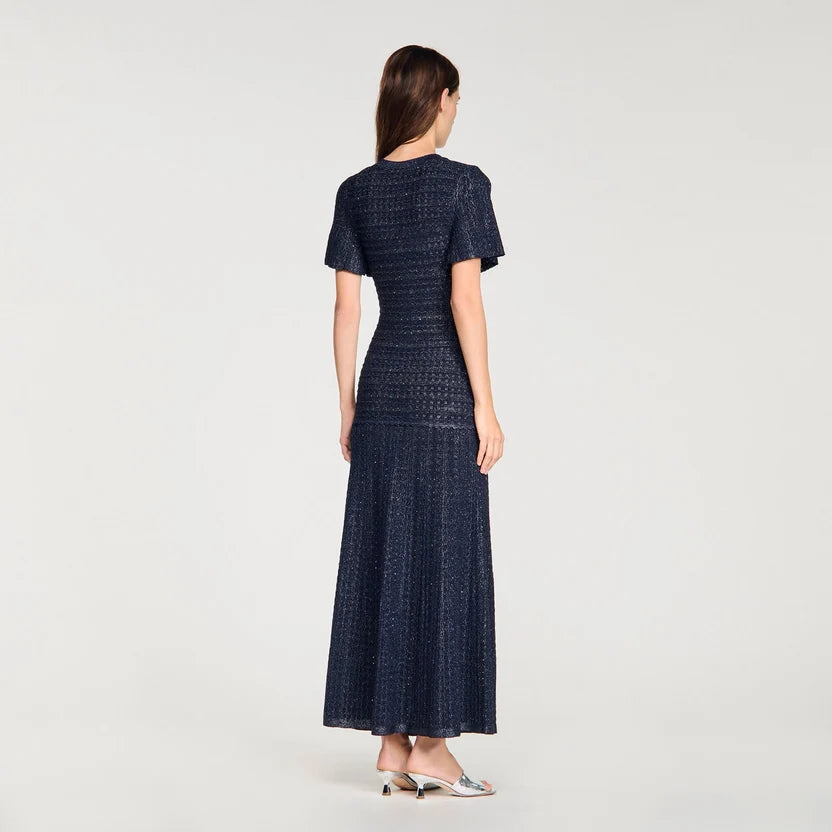 Sandro Rhinestone Knit Maxi Dress