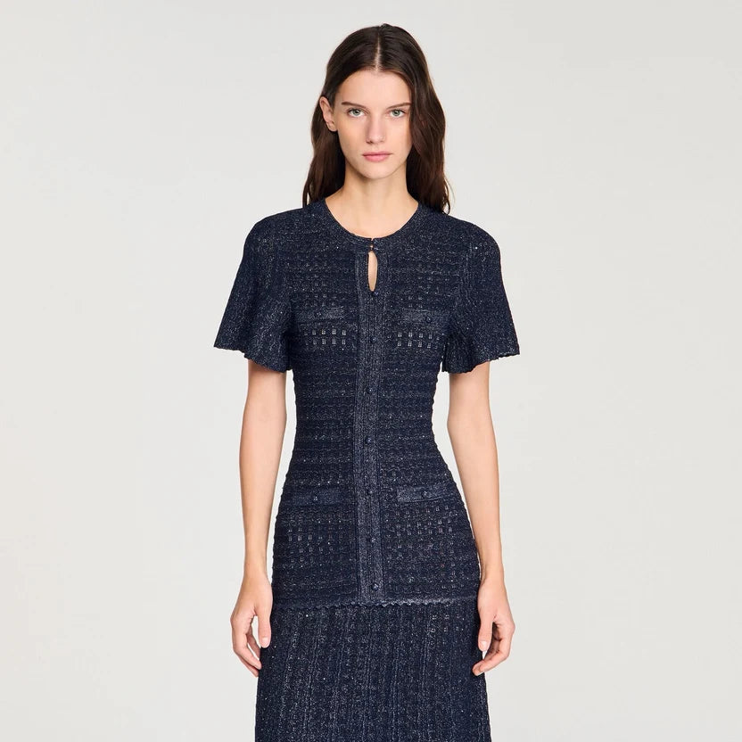 Sandro Rhinestone Knit Maxi Dress