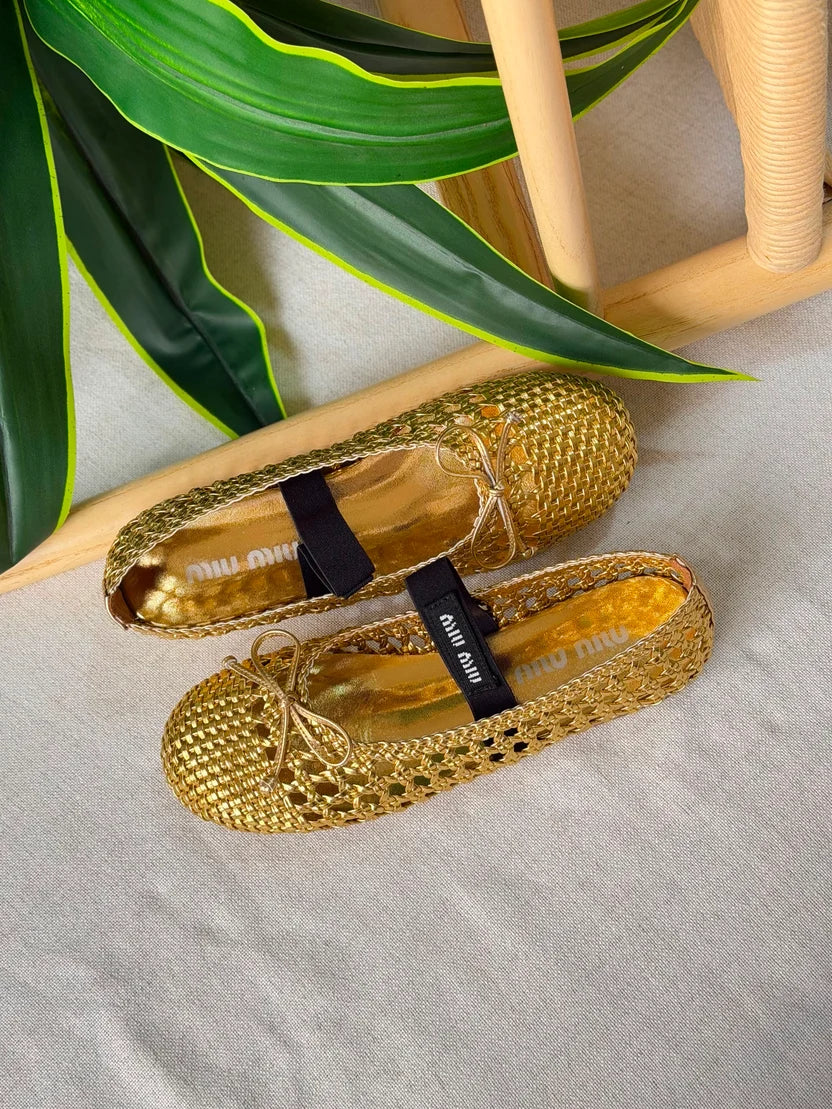 Miu Miu Ballet Flats Woven Mordoré Nappa Leather