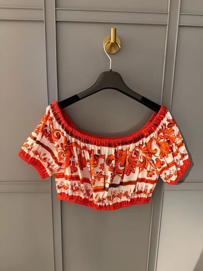 Dolce & Gabbana Orange Majolica-Print Maxi Set