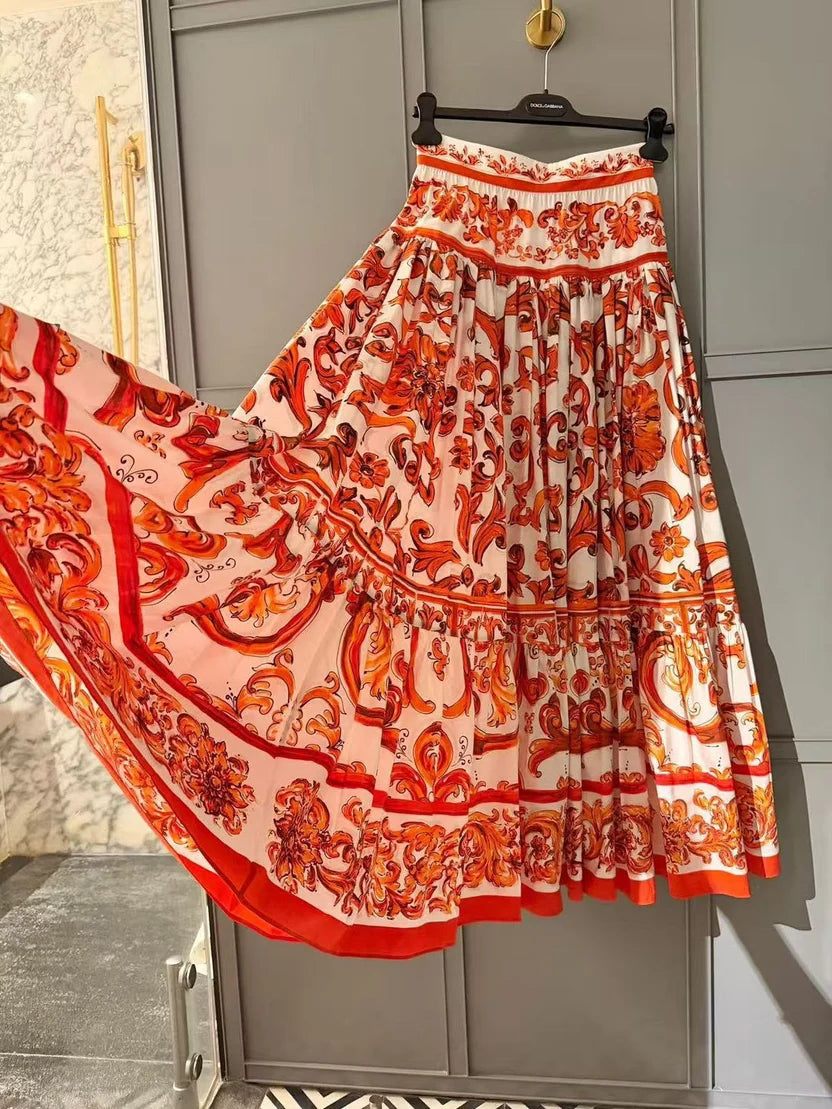 Dolce & Gabbana Orange Majolica-Print Maxi Set