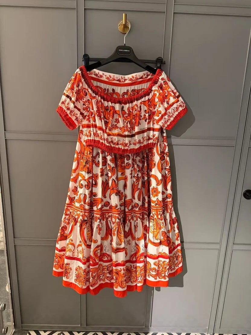 Dolce & Gabbana Orange Majolica-Print Maxi Set