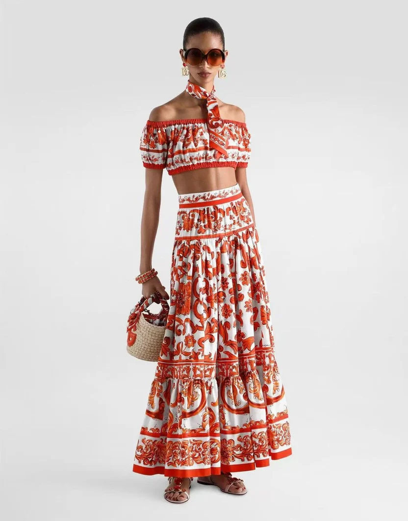 Dolce & Gabbana Orange Majolica-Print Maxi Set
