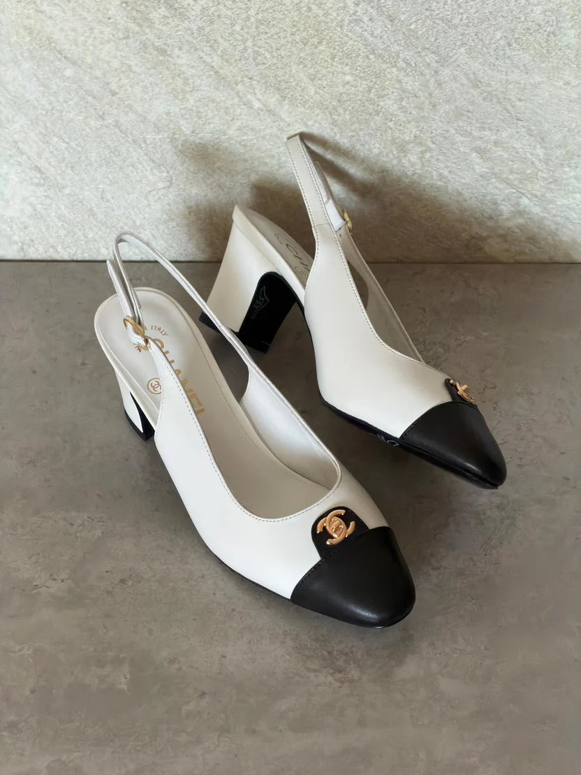 Chanel Canvas & Leather Slingback Pumps