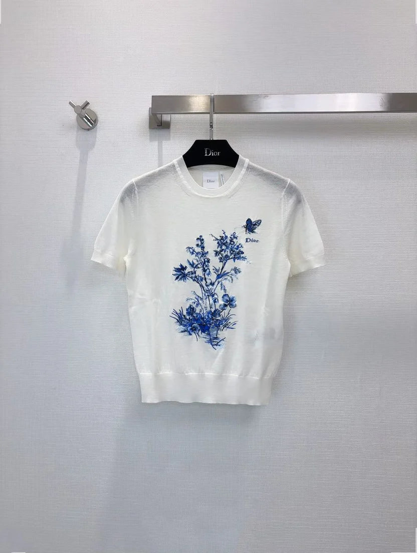 Dior Short-Sleeved Embroidered Sweater