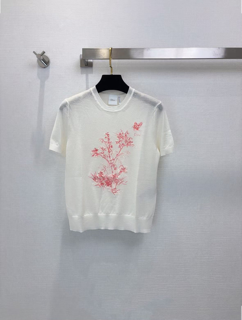 Dior Short-Sleeved Embroidered Sweater