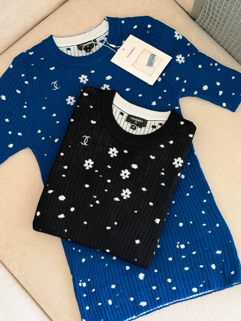 Chanel Short-Sleeve Rib-Knit Sweater