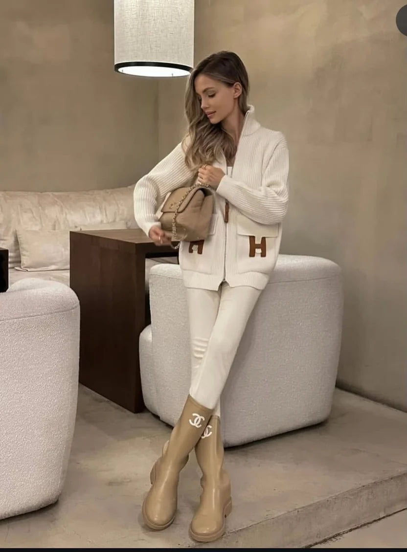Hermes Wool Knit Cardigan in Blanc Naturel