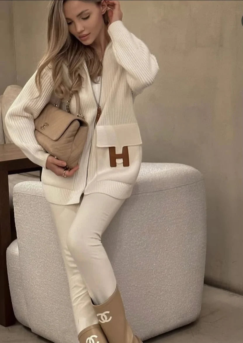 Hermes Wool Knit Cardigan in Blanc Naturel