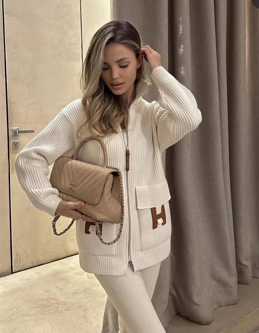 Hermes Wool Knit Cardigan in Blanc Naturel