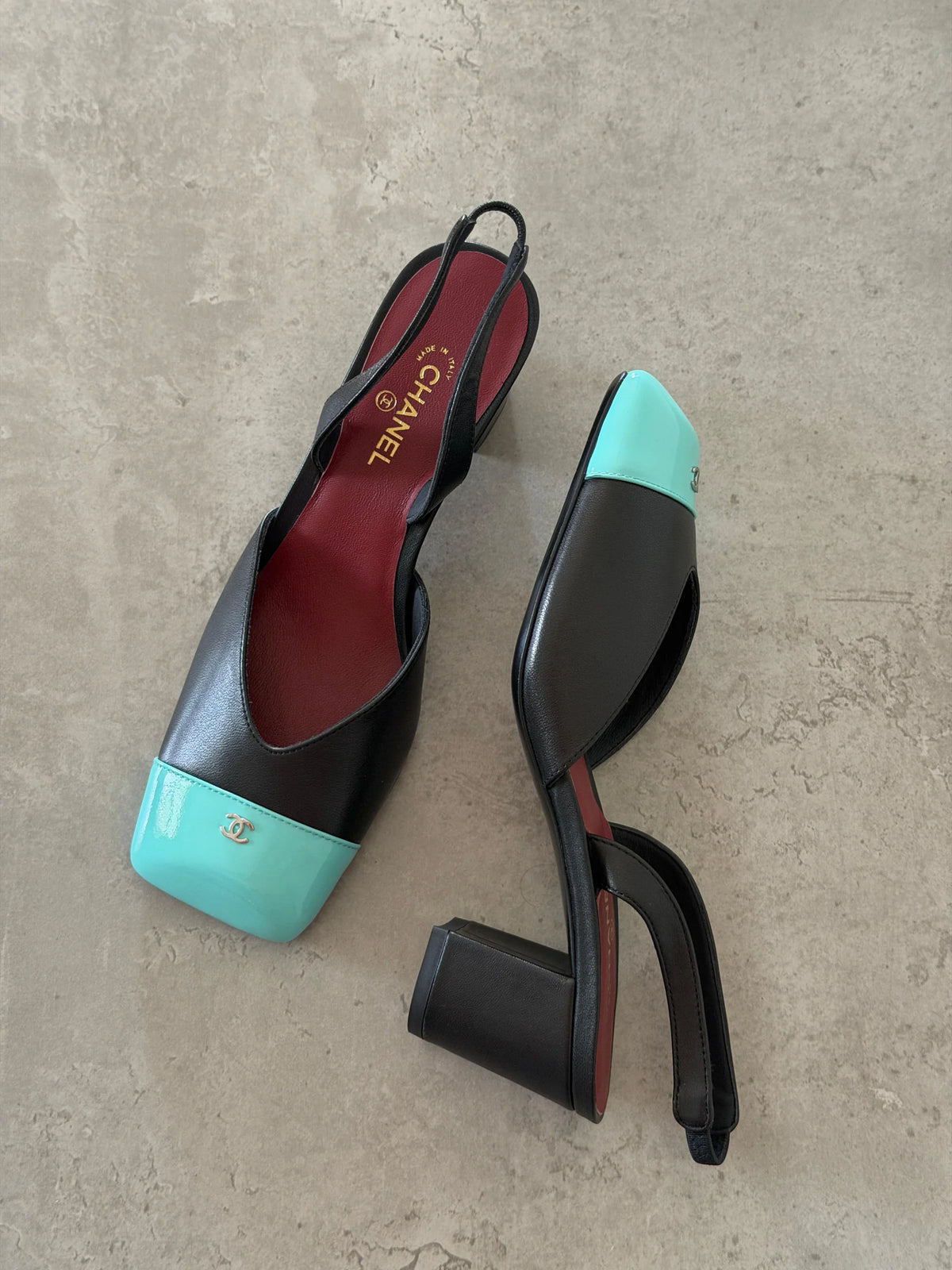 Chanel Lambskin and Patent Calfskin Slingback Pumps
