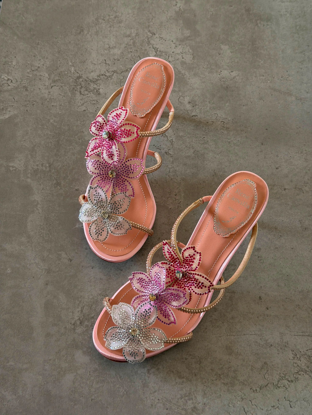Rene Caovilla Peach Flower Sandal